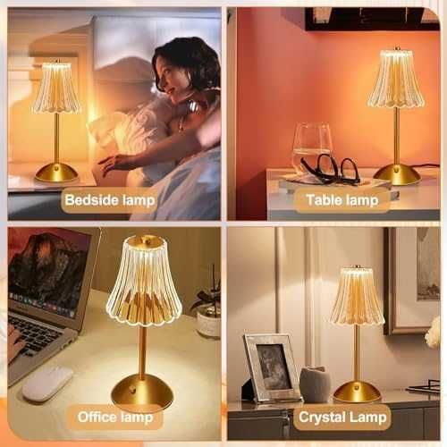 Нова Кристална нощна лампа, преносима с 3 цвята, златиста акумулаторна