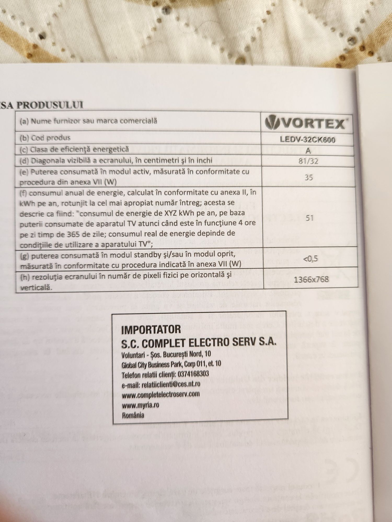 Televizor LedV-32CK600 Vortex second hand
