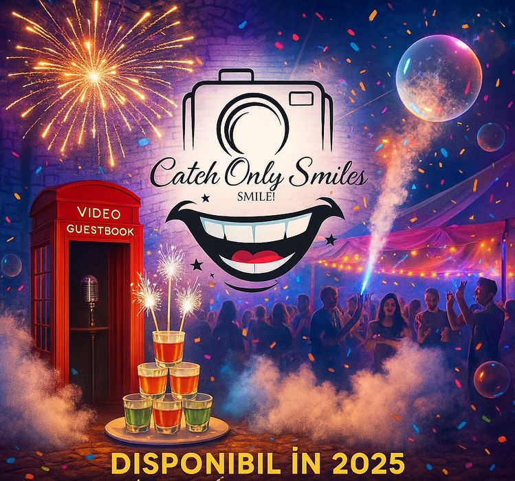 Pachet complet nunta 360 Oglinda Cabina Fum Tort Artificii Baloane