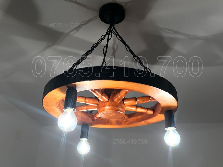 Candelabru roata lemn / lustra roata lemn / Candelabru roti lemn