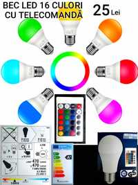 Becuri LED 16 Culori cu Telecomandă - NOU - 25 Lei