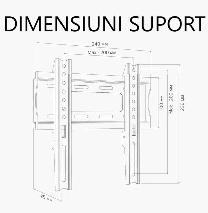 Suport TV de perete fix, 17"-42" 43cm-107cm, nivela bule inclusa negru