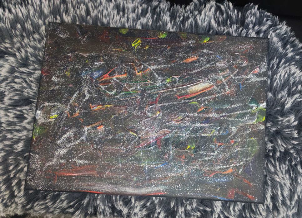 Абстрактна картина „Енергия в мрака“ – акрил и брокат върху платно