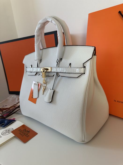Geanta Hermes Birkin 35 Alb/Accesorii Gold