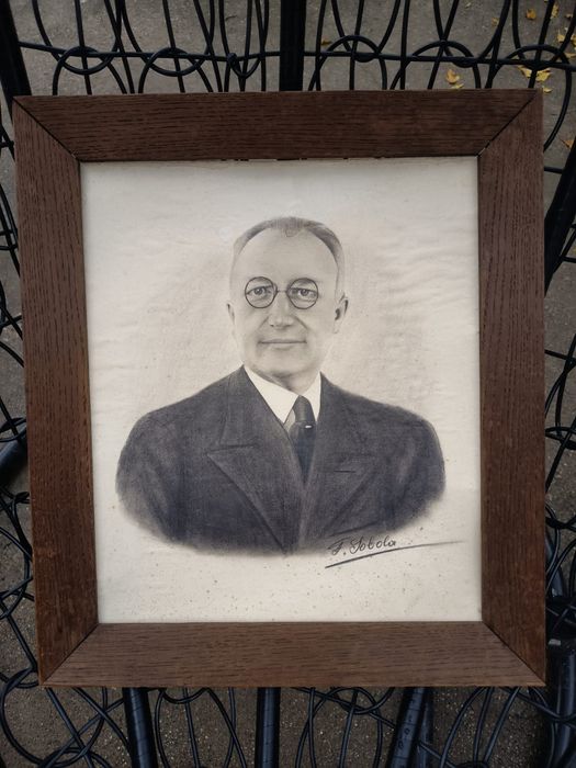 Tablou Portet Vechi În Creion Semnat Rama Din Lemn