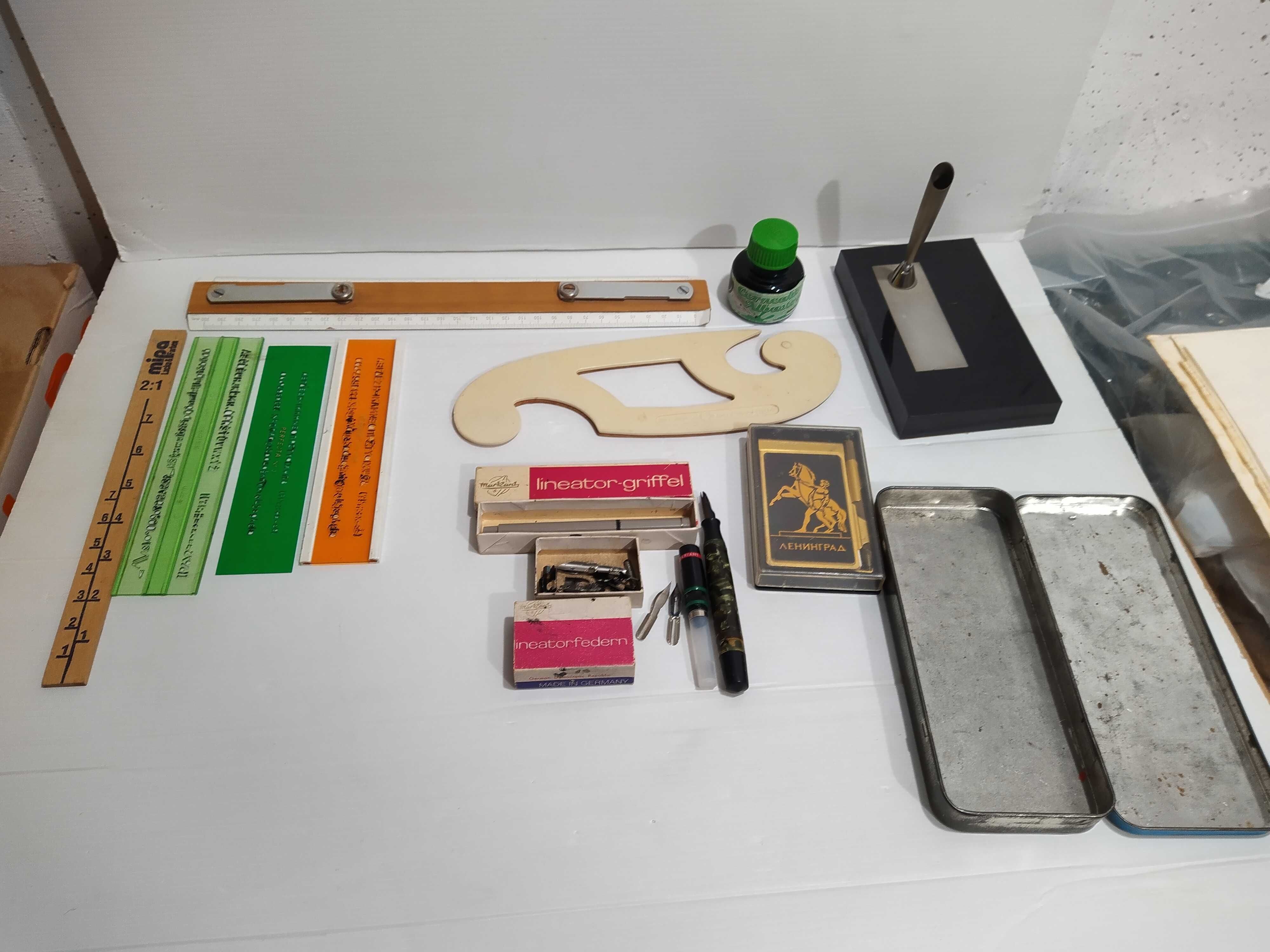 Set rigle sablon instrumente scolare vintage