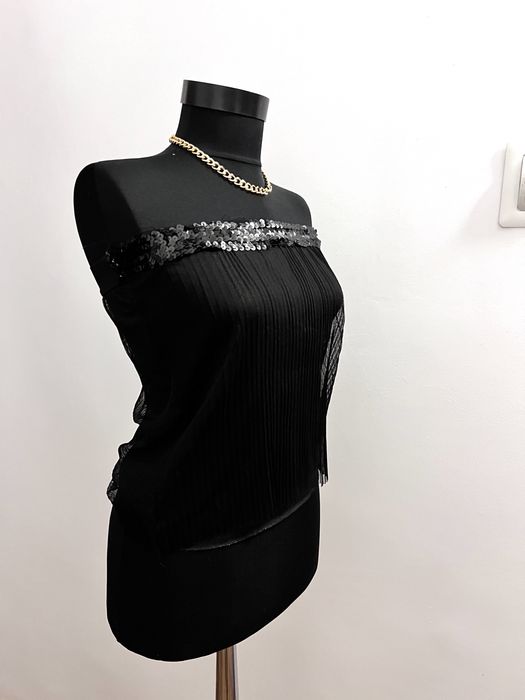 Top elegant negru cu paiete voal XS-S