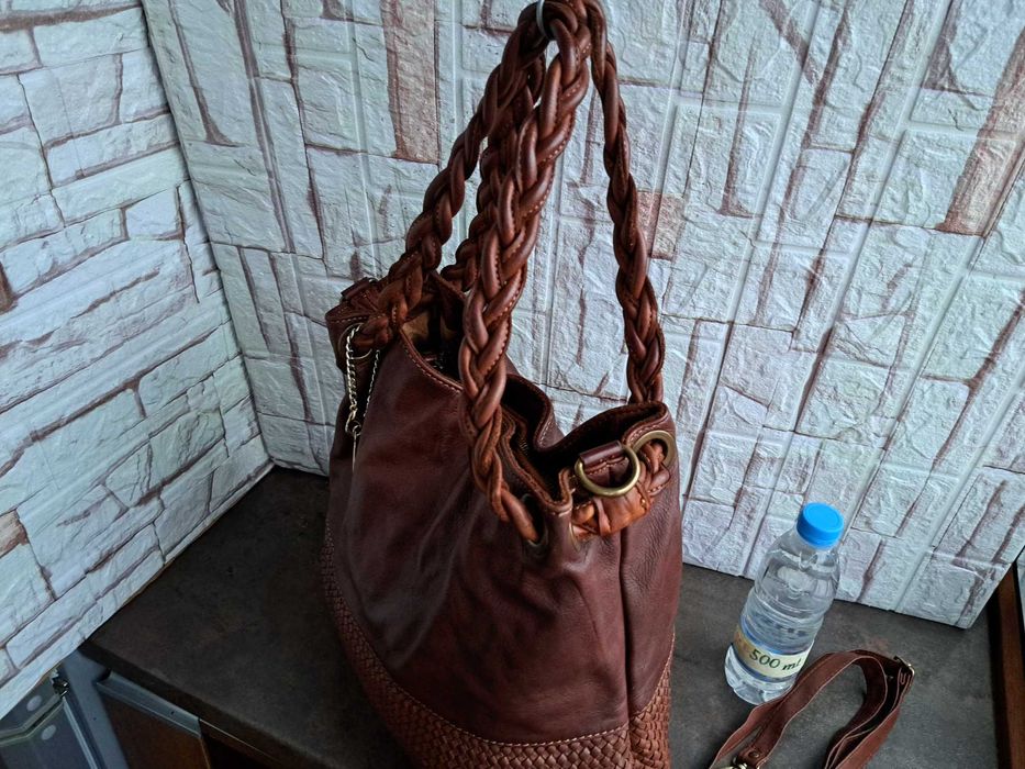 дамска кожена чанта Mia Tomazzi-кафява,кожена торба-естествена кожа