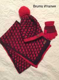 Комплект Италия Brums Шапка шарф перчатки осень весна на девочку