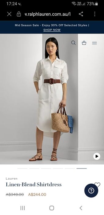POLO Ralph Lauren Лен Shirtdress Size 0 /S НОВО ОРИГИНАЛ Дамска Ленена