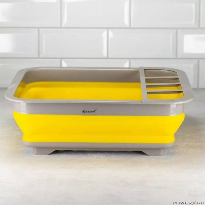 Suport pentru vase si tacamuri, plastic, 36,5 x 31 x 18ncm, galben,