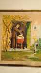 Frizer-Pictura pe panza, Italia anii 90', decor frizerie/barber shop