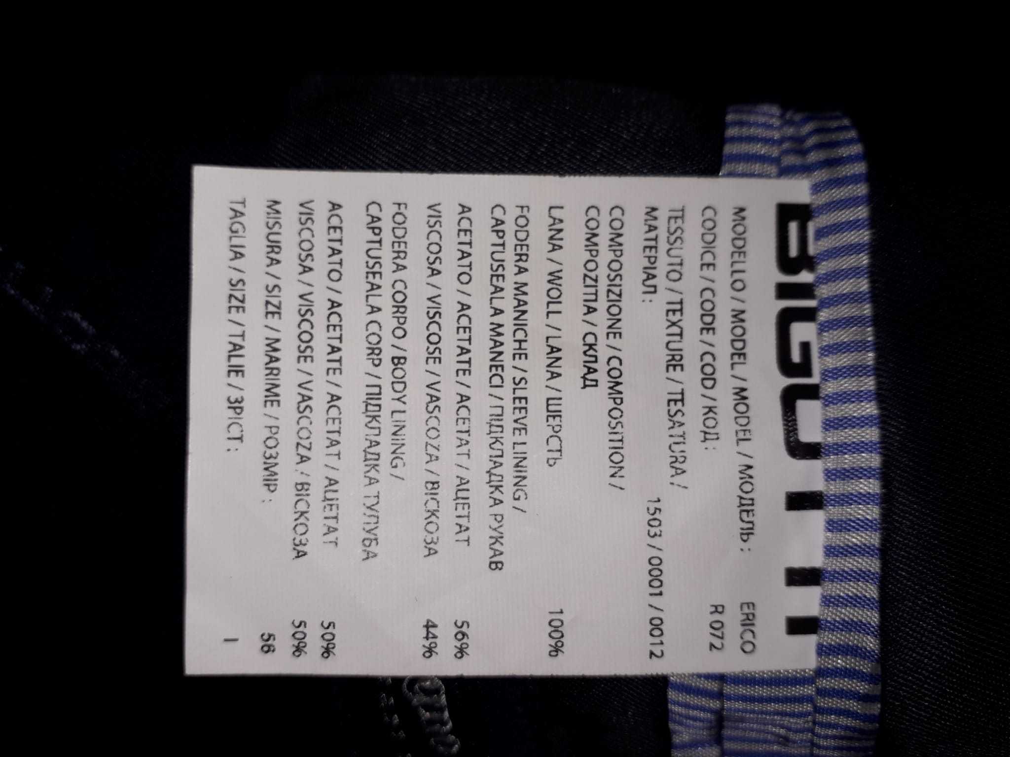 Costum barbatesc Bigotti, bleumarin inchis, masura 56/I, lana 100%