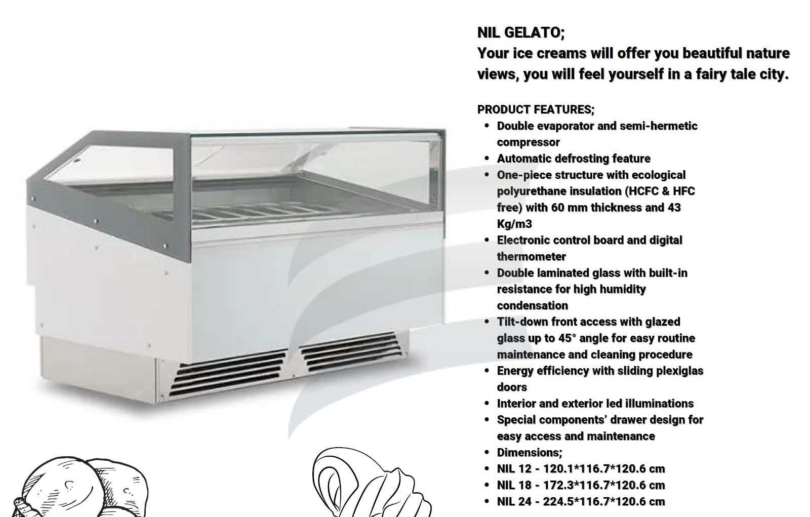 Vitrina gelato / Inghetata / NIL GELATO 24 / NOU / 24 AROME
