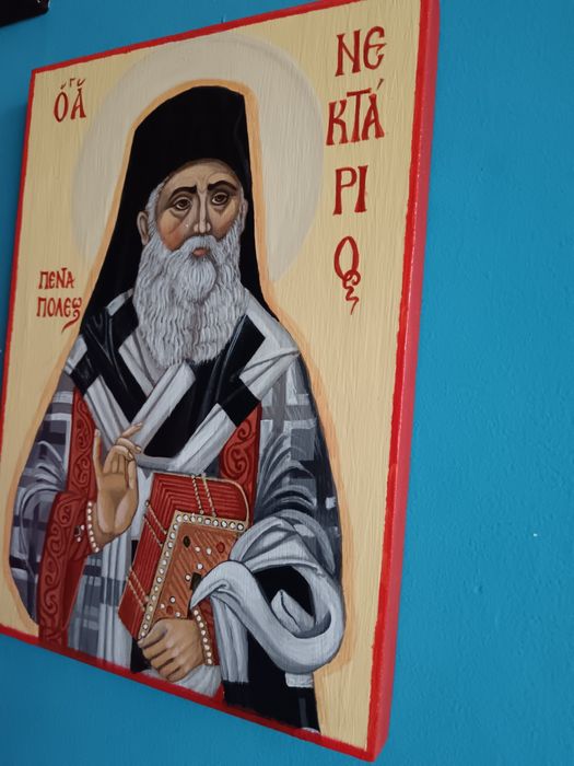 Icoană Sf. Nectarie pictată manual in culori acrilice