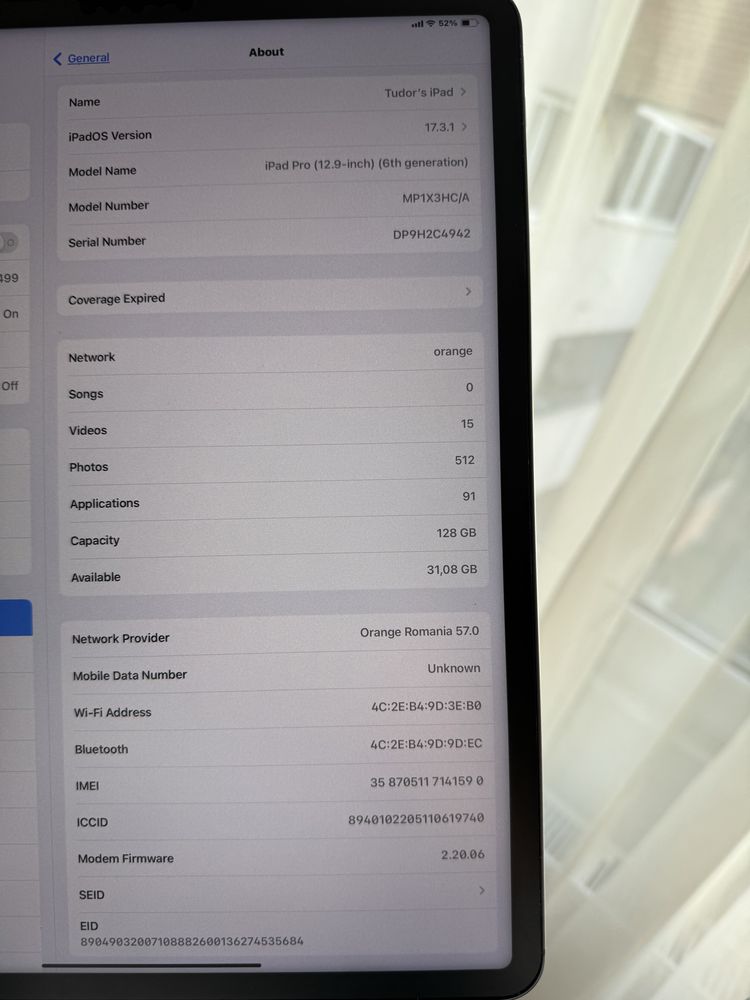 Vand iPad Pro 12.9 (2022 gen 6 - M2 ) 128GB + 5G