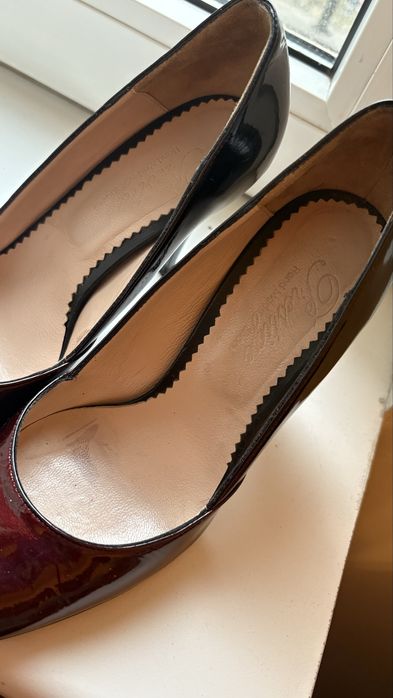 Pantofi piele naturala burgundy  visiniu cu toc 36