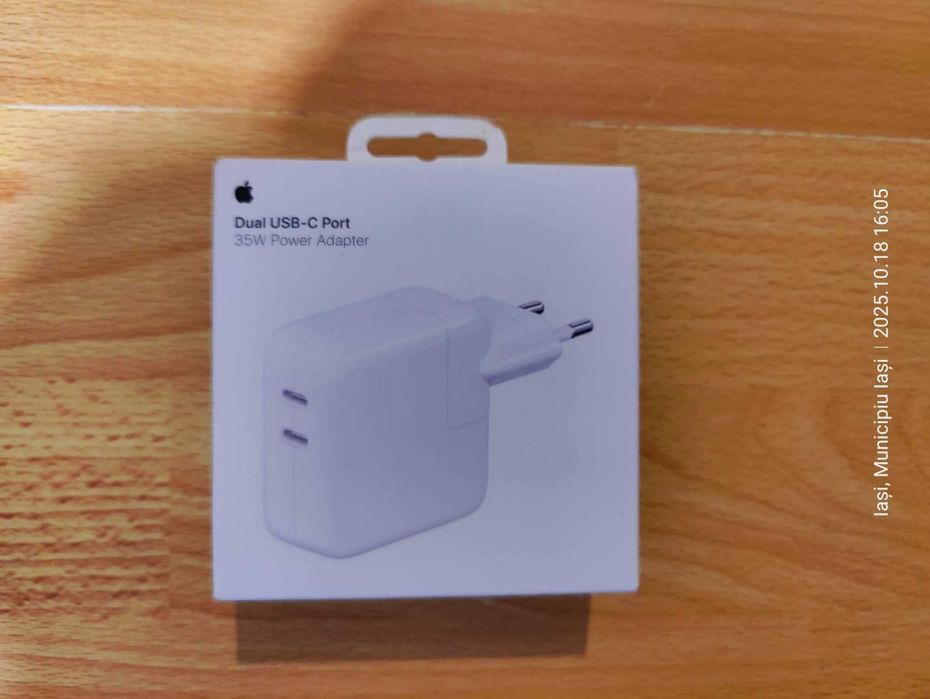 Incarcator retea Apple Dual USB-C Power Adapter 35W alb,(Super Ofertă)