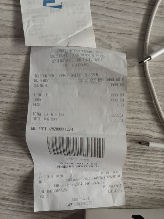 Vand iphone 15 black 128gb