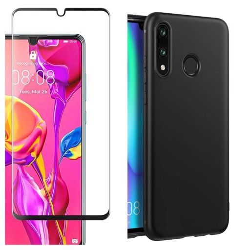 Huawei P20/P30 Lite Husa Silicon si Folie Sticla Curbata
