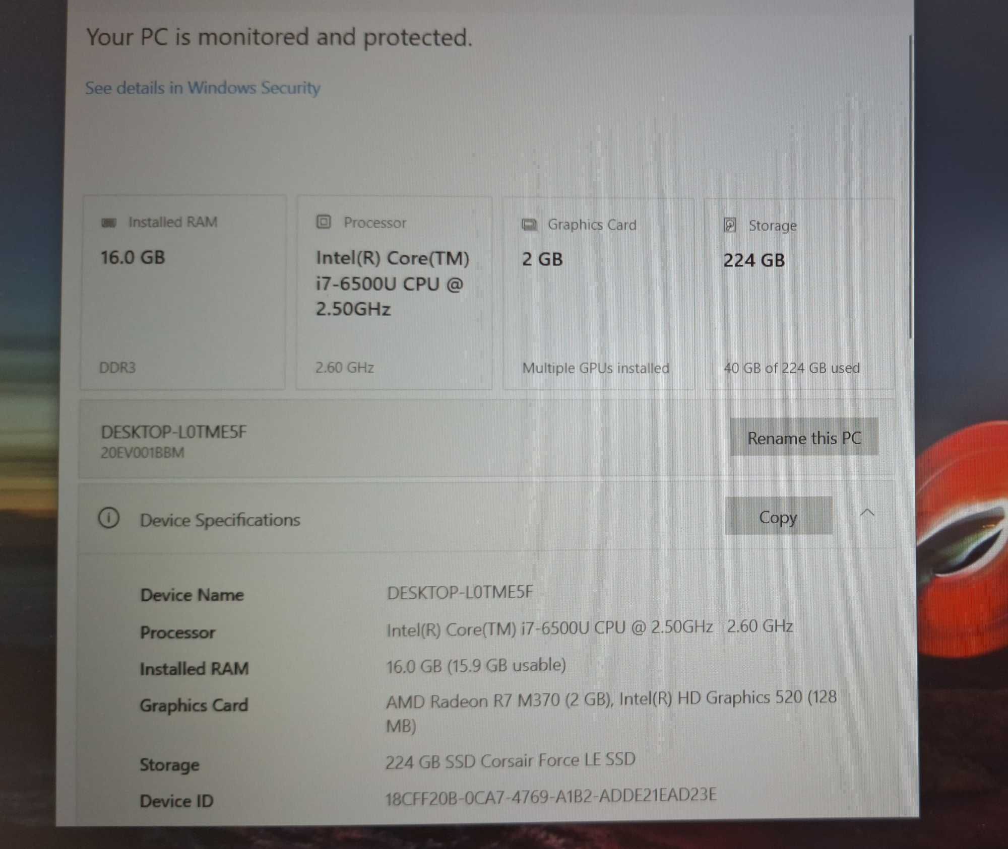 15.6' IPS Lenovo ThinkPad E560 Core i7-6500U/AMD R7 M370 2GB/16GB/256G