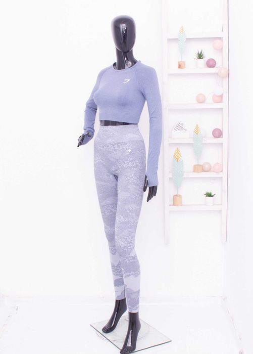 Gymshark оригинален сив клин висока талия и син кроп топ фитнес S