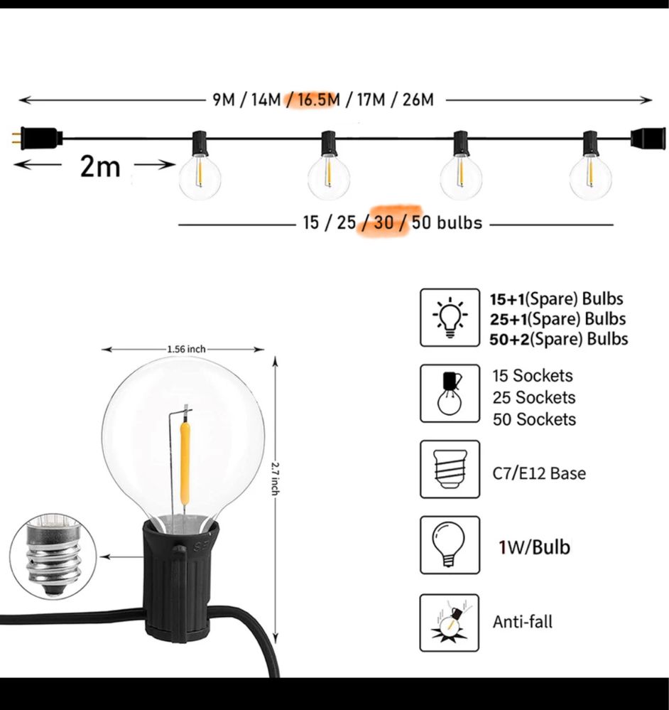 Ghirlanda LED  interconectabila 16.5m cu 30 becuri