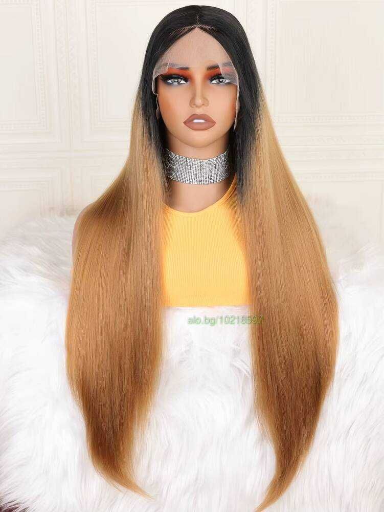 Руса синтетична перука с тъмни корени и дантела лейс фронт Lace Front