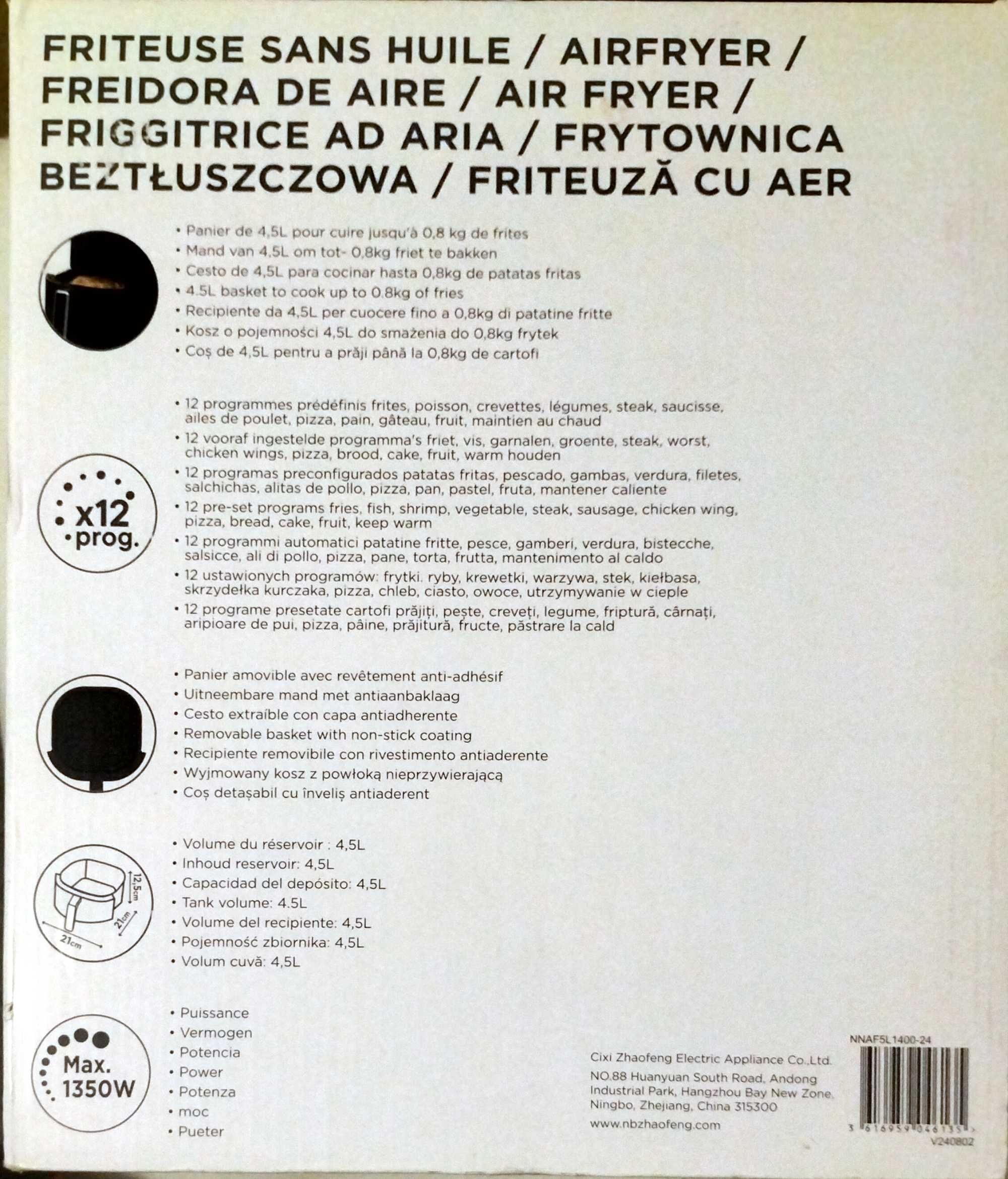 Air Fryer 4.5L 60 min timer