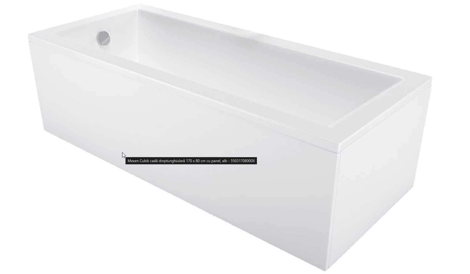 Vand Mexen Cubik cadă dreptunghiulară 170 x 80 cm cu panel SIGILAT