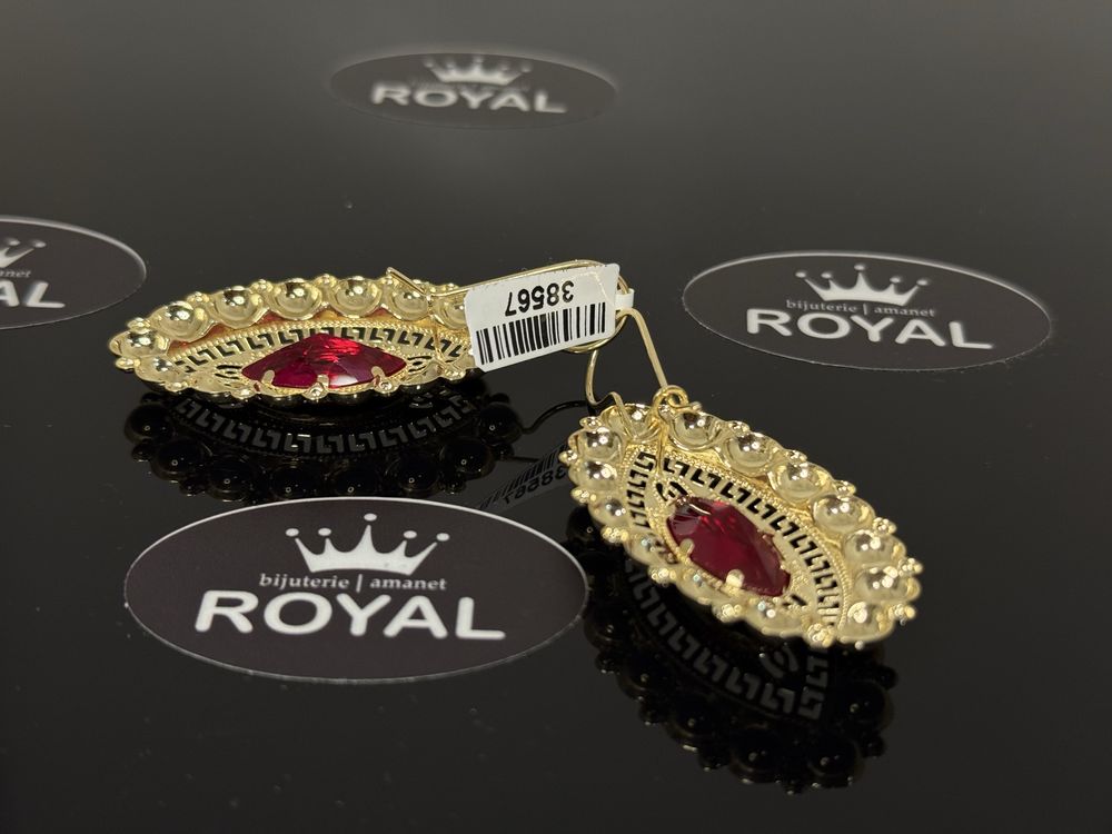 Bijuteria ROYAL : Cercei AUR 14K NOU cu Safir / 12.31 GR