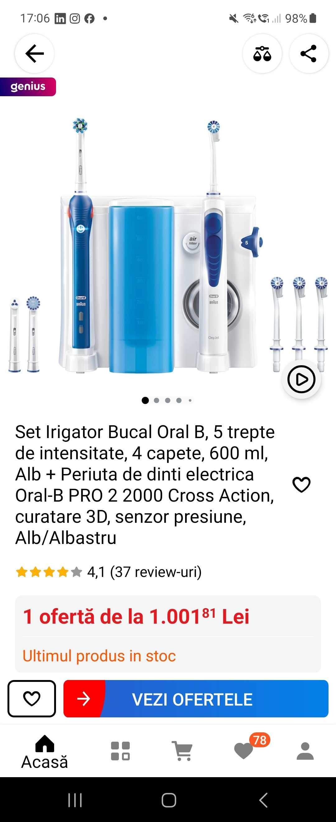 Periuta electrica Pro 2000 + Irigator bucal Braun Oral-B Oxyjet Clean