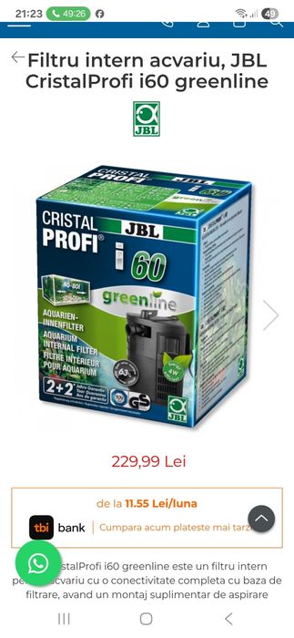 Filtru acvariu jbl i60 cristalprofi
