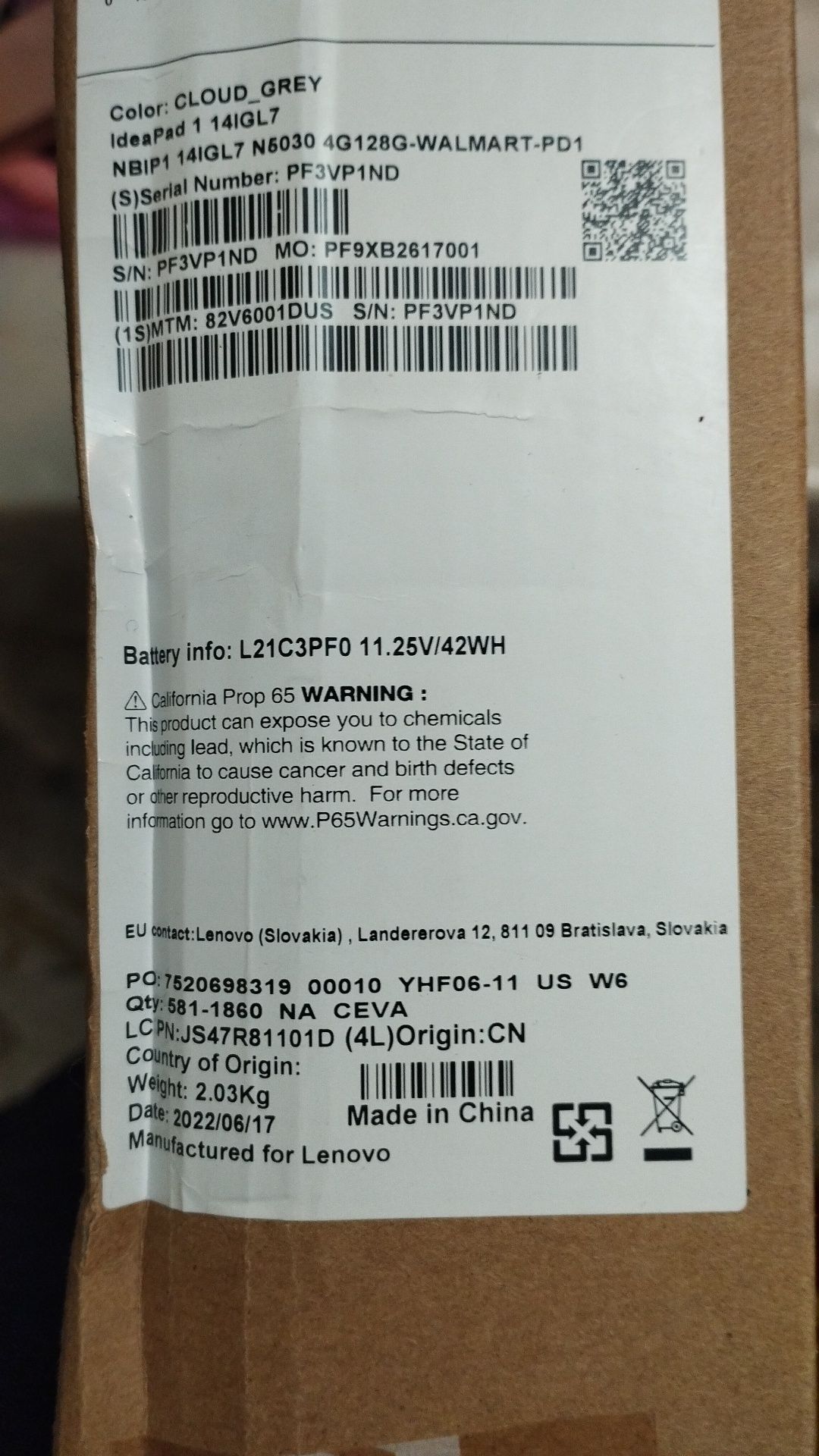 Lenovo Ideapad 1i 4/128 GB Intel Pentium Silver N5030 4 yadro yevropa