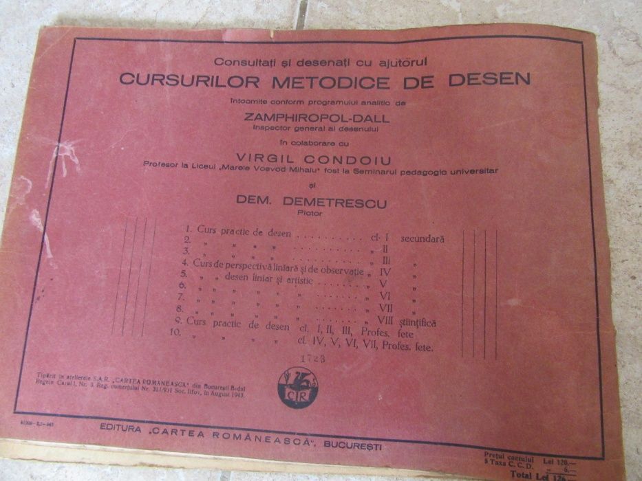 Curs desen, an 1943, carte clasa a IV a, raruta