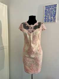 Rochie eleganta dantela roz pal