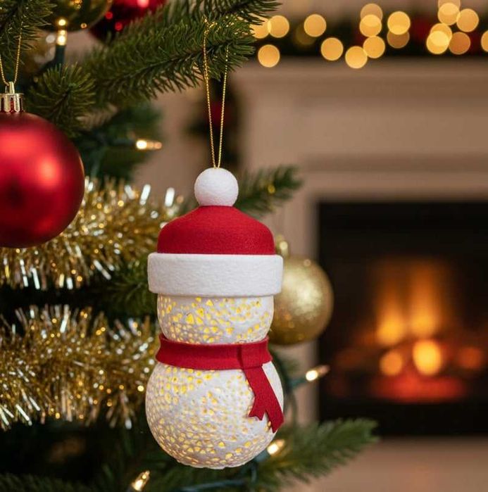 Om de zăpadă cu lumina caldă interioară