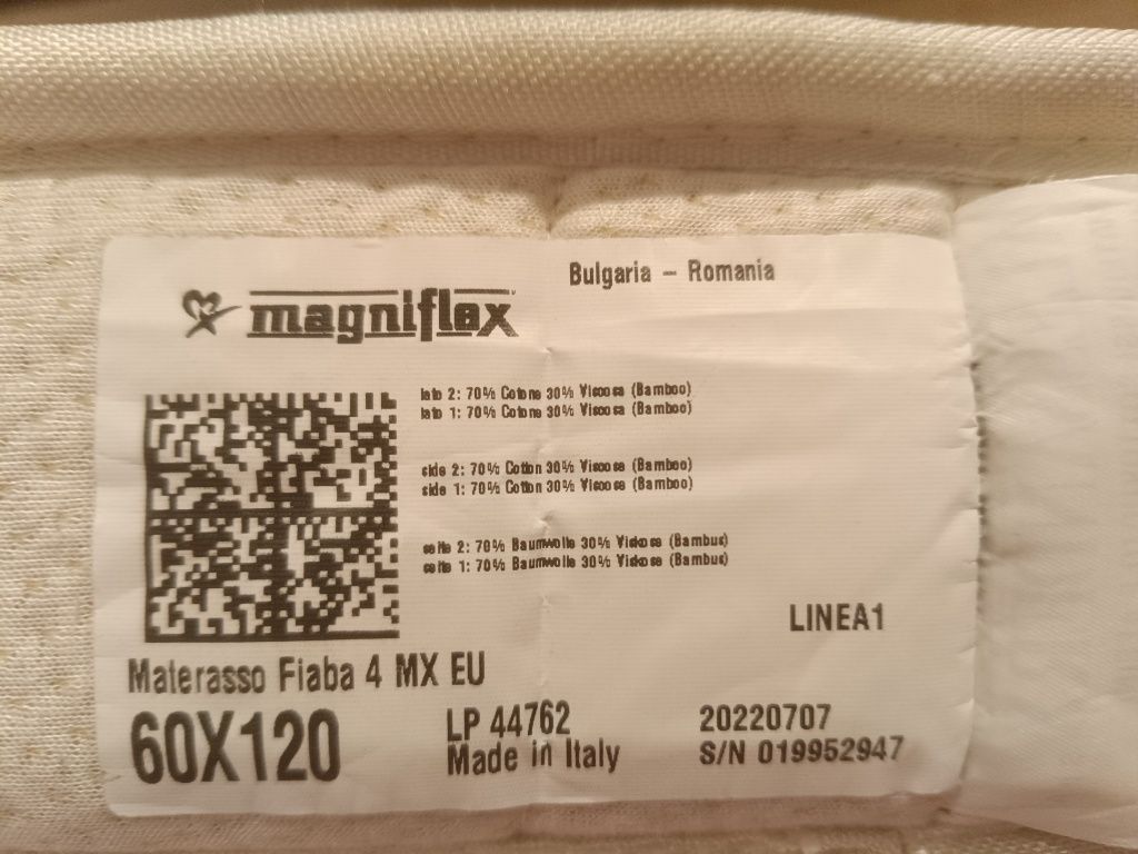 Детски матрак Magniflex, модел FIABA BAMBOO, размер 120*60 + протектор