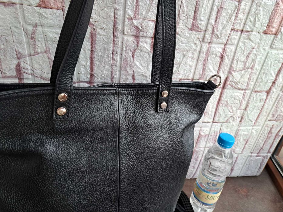 дамска чанта,черна кожена торба-естествена кожа