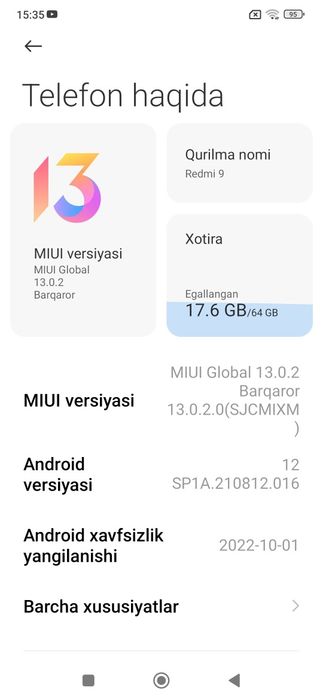 Redmi 9, 64 GB, Holati yaxshi