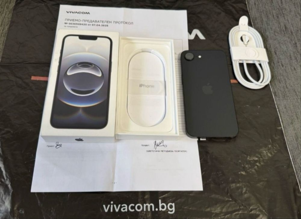 КАТО НОВ 128GB iPhone 16e wallet Гаранция от Vivacom до 2027 Black