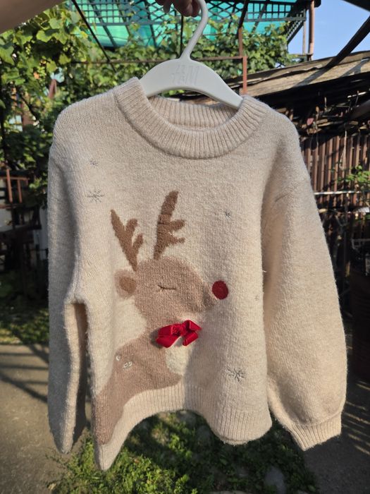 Pulover Zara pentru fetita cu motive de Craciun,  m 116 cm