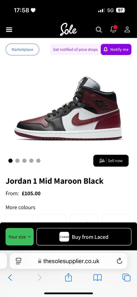 Nike jordan кецове Jordan 1 Mid Maroon Black