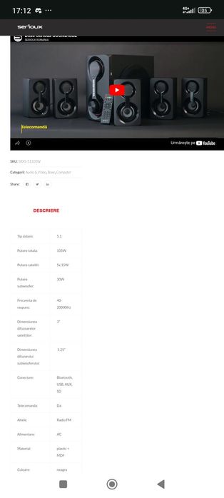 Boxe 5.1 Serioux SoundRise, 105W, Negru