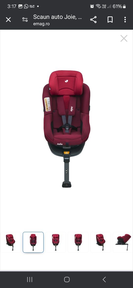 Scaun auto Joie, Rotativ cu Isofix Spin 360° Merlot, 0-18 kg