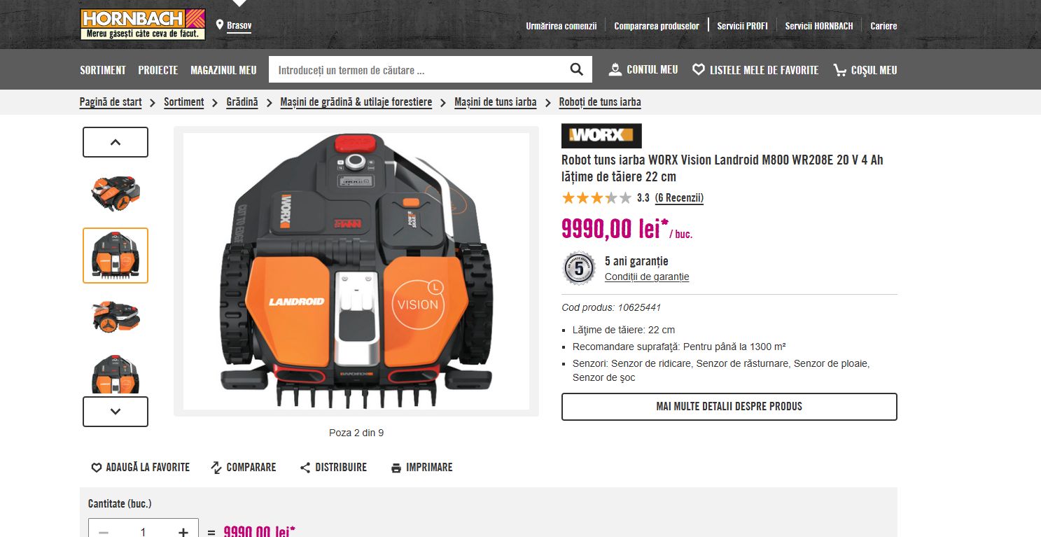 WORX Vision WR208E.1 Mașină de tuns iarba robotizată cu baterie  800m2