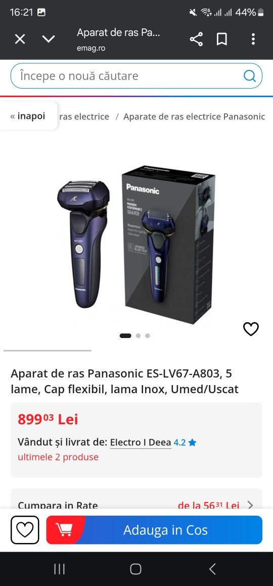Aparat de ras Panasonic ES-LV67-A803, 5 lame, Cap flexibil, lama Inox,