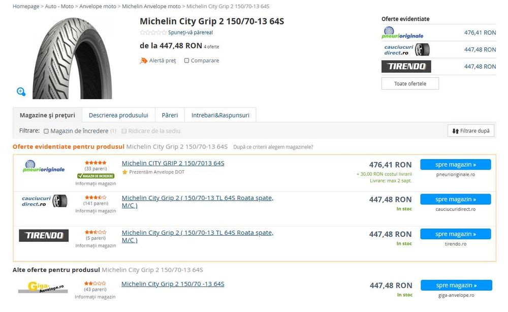 Anvelopa spate !!!DOT 0225!!! MICHELIN CITY GRIP 2 150/70-13