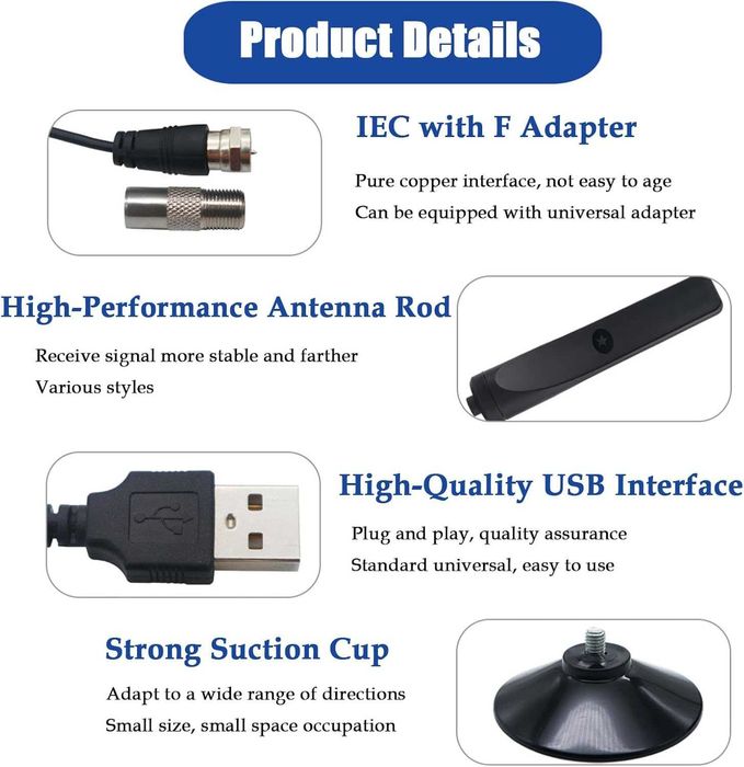 Цифрова ТВ Антена HDTV Wave Max USB F адаптер усилвател сигнал канали