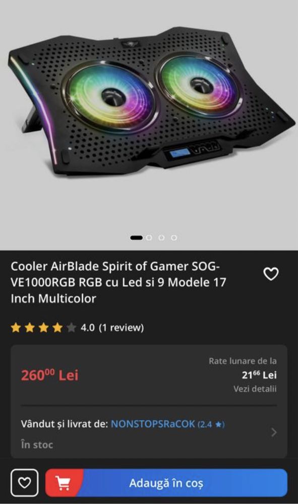 Cooler AirBlade Spirit of Gamer laptop pana la 17 inch